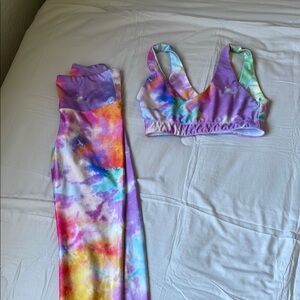 Colorful Tie-Dye Sports Bra and Leggings Set- Goldsheep clothing